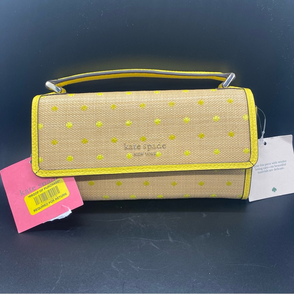 NWT Kate Spade Roulette Top-Handle Crossbody Raffia Dot Purse